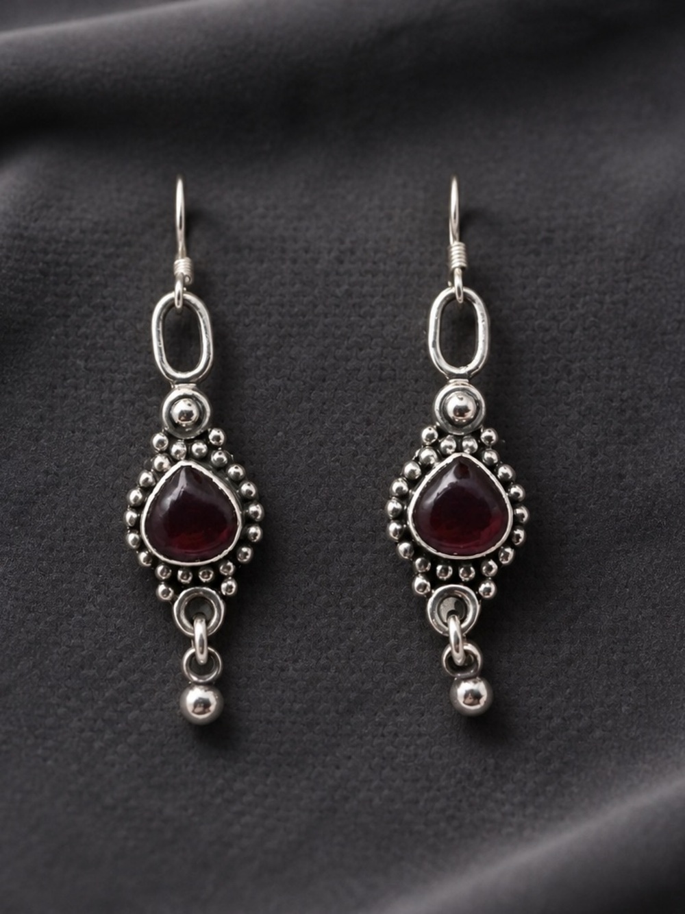 Sterling Silver Teardrop Garnet Dangle Earrings Doug Paulus signed